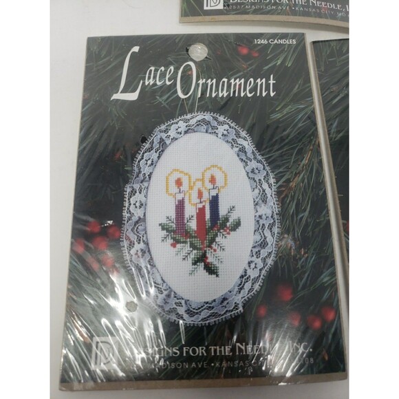 Lace Ornament Kits VTG 1992 Designs For The Needle Candles Kitty Sampler NOS - Picture 2 of 16